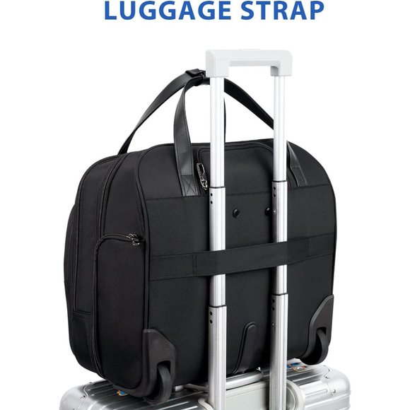 Women's Black Water Repellent Rolling Laptop Bag 15.6 inch - Picture 9 of 11